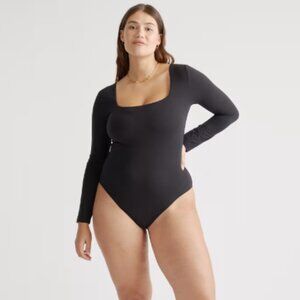 NWT Quince Second Skin Square Neck Long Sleeve Bodysuit - Black XS